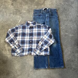 Vintage Y2K Gap Bootcut Jeans Size 6 Blue Pants Cropped Levi's Plaid Flannel M